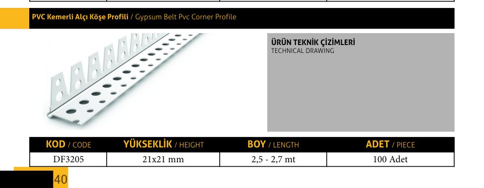 PVC Kemerli Alçı Köşe Profili