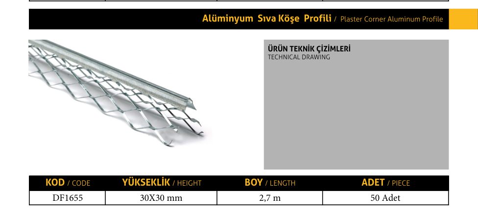 Alüminyum Sıva Köşe Profili