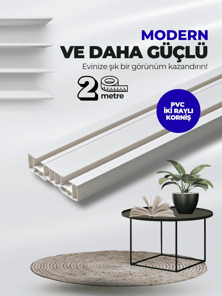 2 Metre 2 Kanallı Yüksek Kalite PVC Perde Korniş