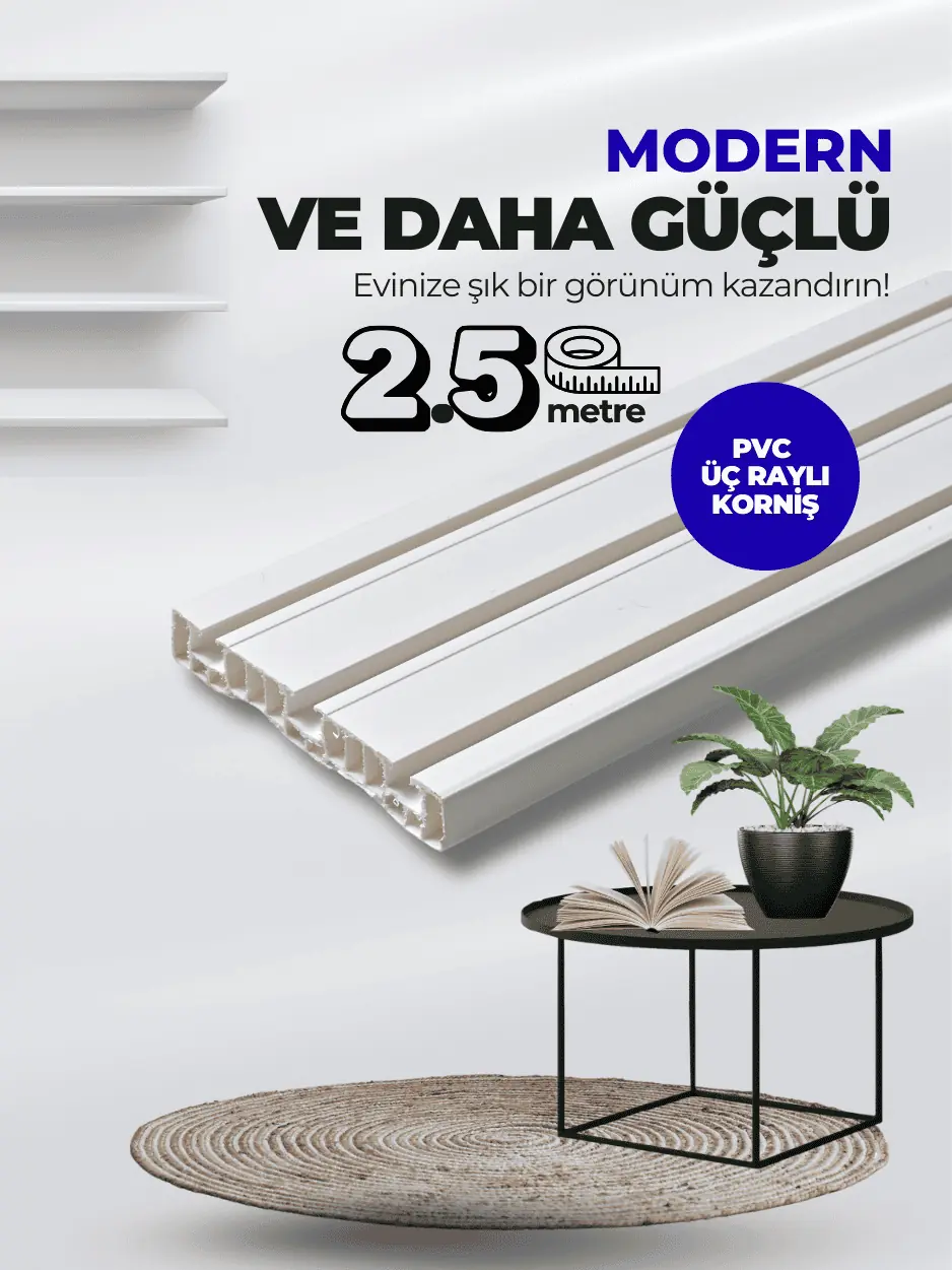 2,5 Metre 3 Kanallı Dayanıklı PVC Perde Tutucu