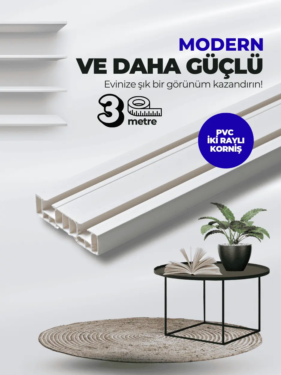 3 Metre Çift Kanallı Birinci Sınıf PVC Perde Korniş