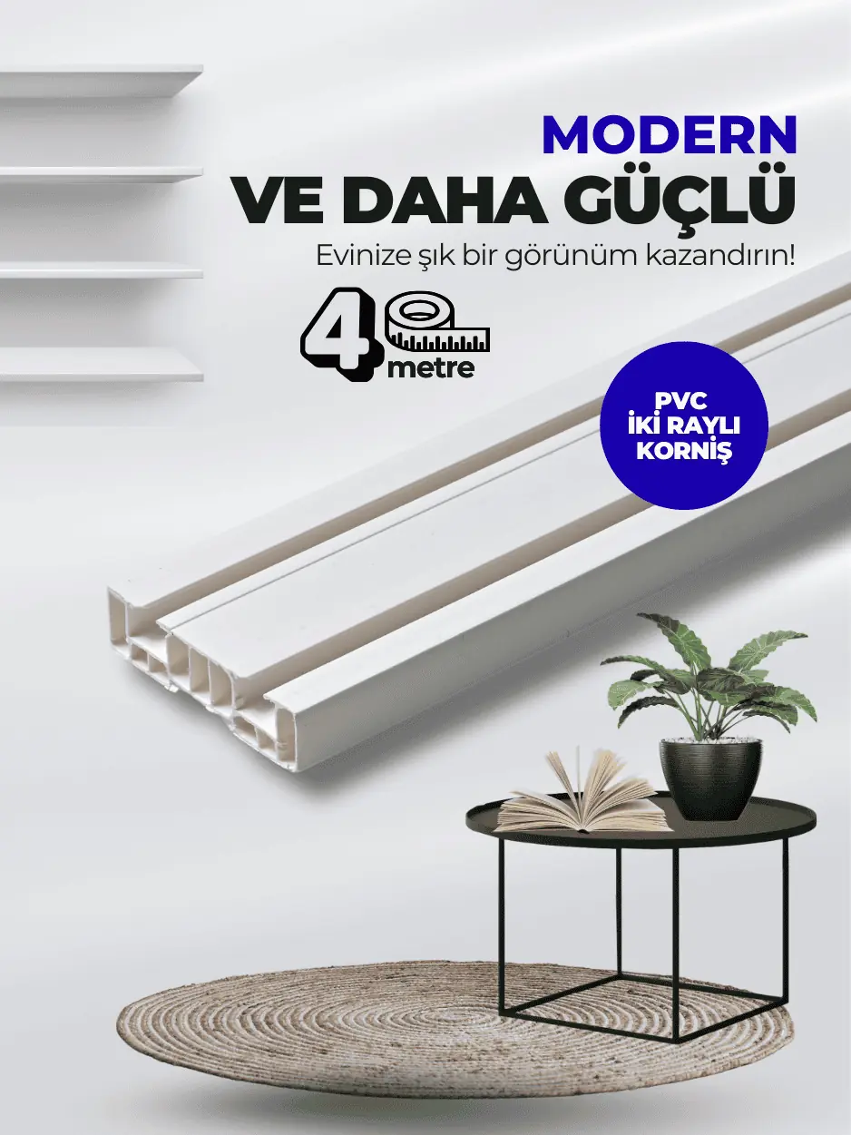 4 Metre 2 Kanallı Birinci Sınıf Premium PVC Perde Tutucu