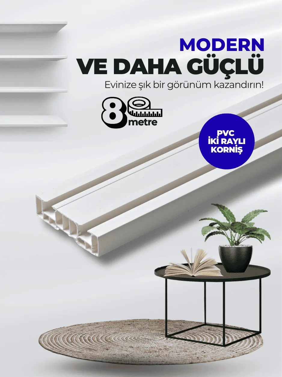 8 Metre 2 Raylı Ekstra Uzun Birinci Sınıf PVC Perde Rayı