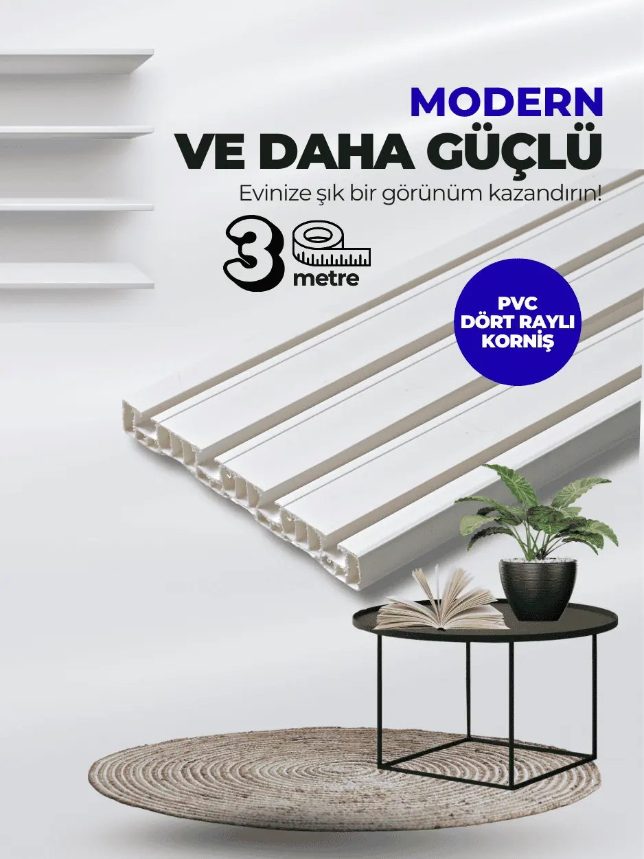 3 Metre 4 Raylı Premium Çok Kanallı PVC Perde Rayı