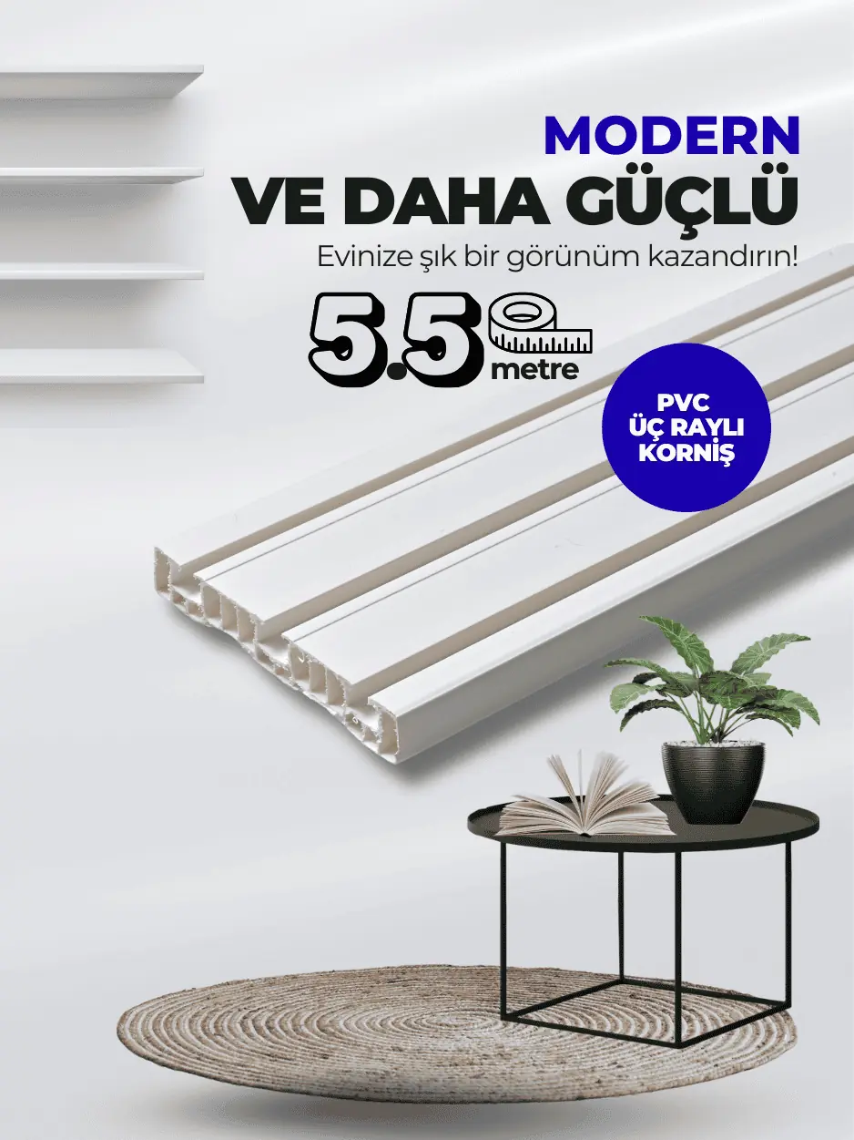 5,5 Metre 3 Kanallı Birinci Sınıf PVC Perde Korniş