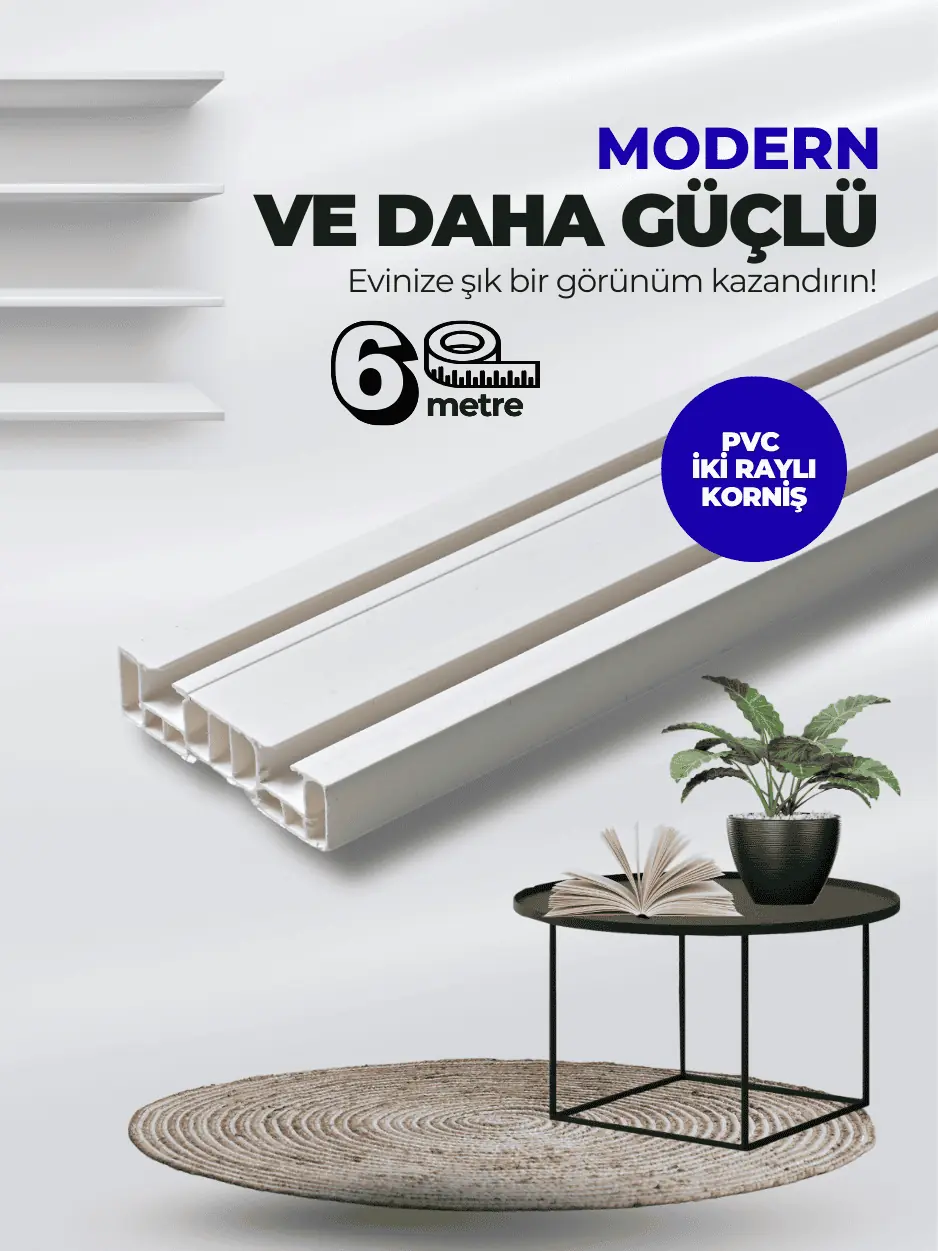 6 Metre Çift Raylı Birinci Sınıf Güçlü PVC Perde Rayı
