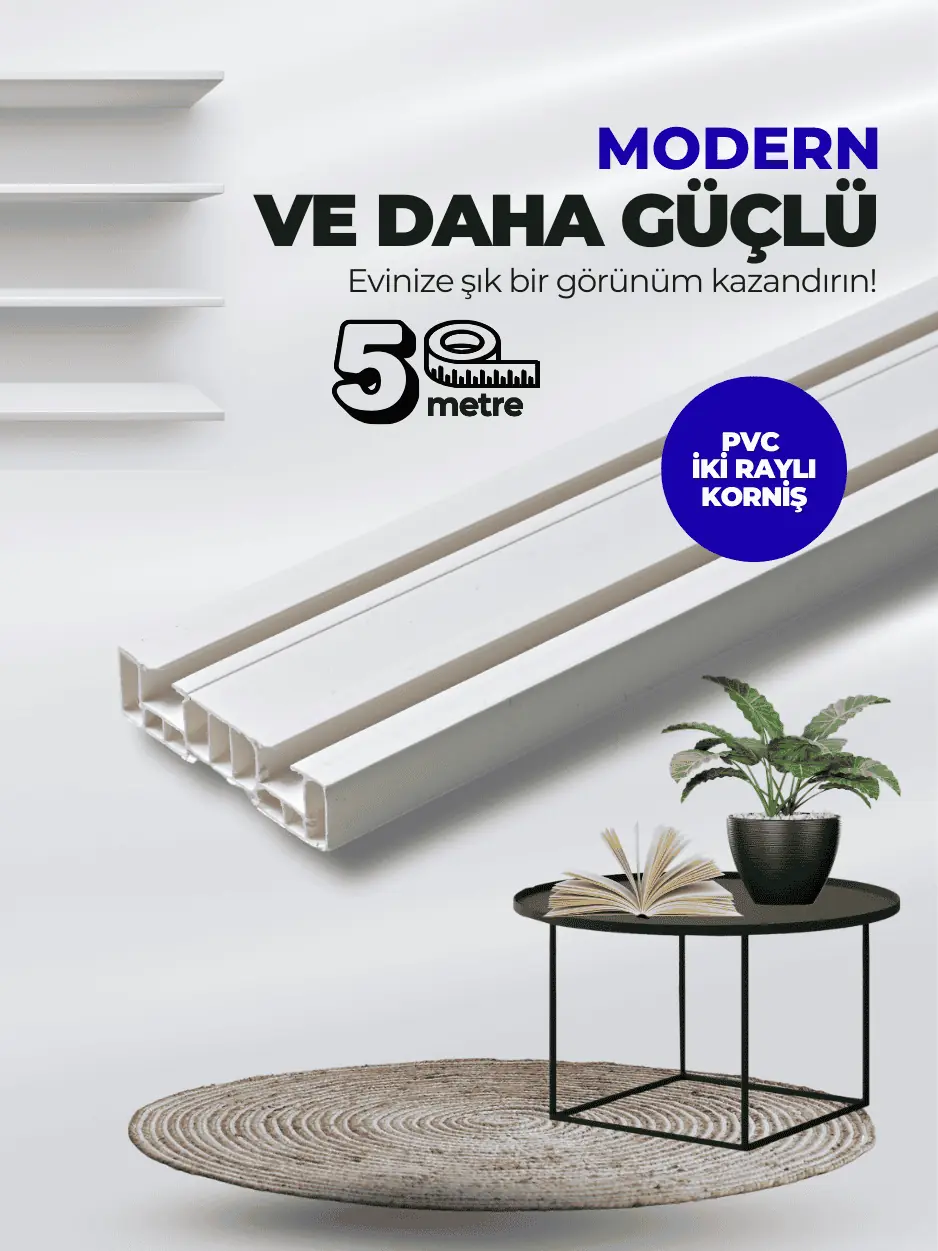 5 Metre 2 Raylı Premium Birinci Sınıf PVC Perde Rayı