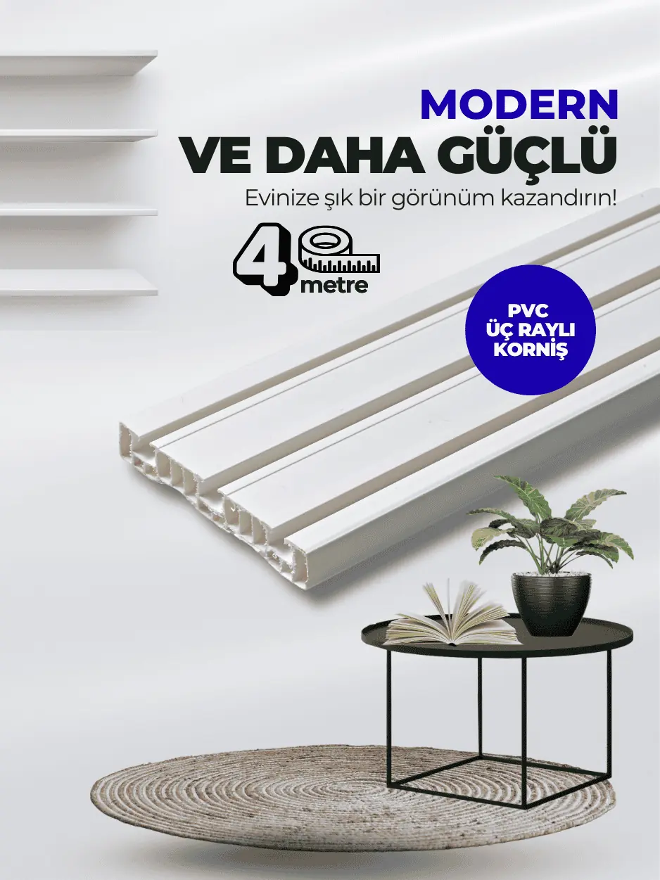 4 Metre 3 Raylı Sağlam Premium PVC Perde Rayı