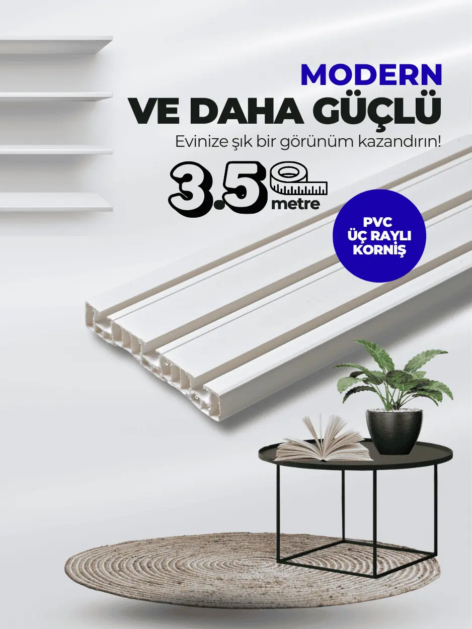 3,5 Metre 3 Kanallı Geniş Birinci Sınıf PVC Korniş