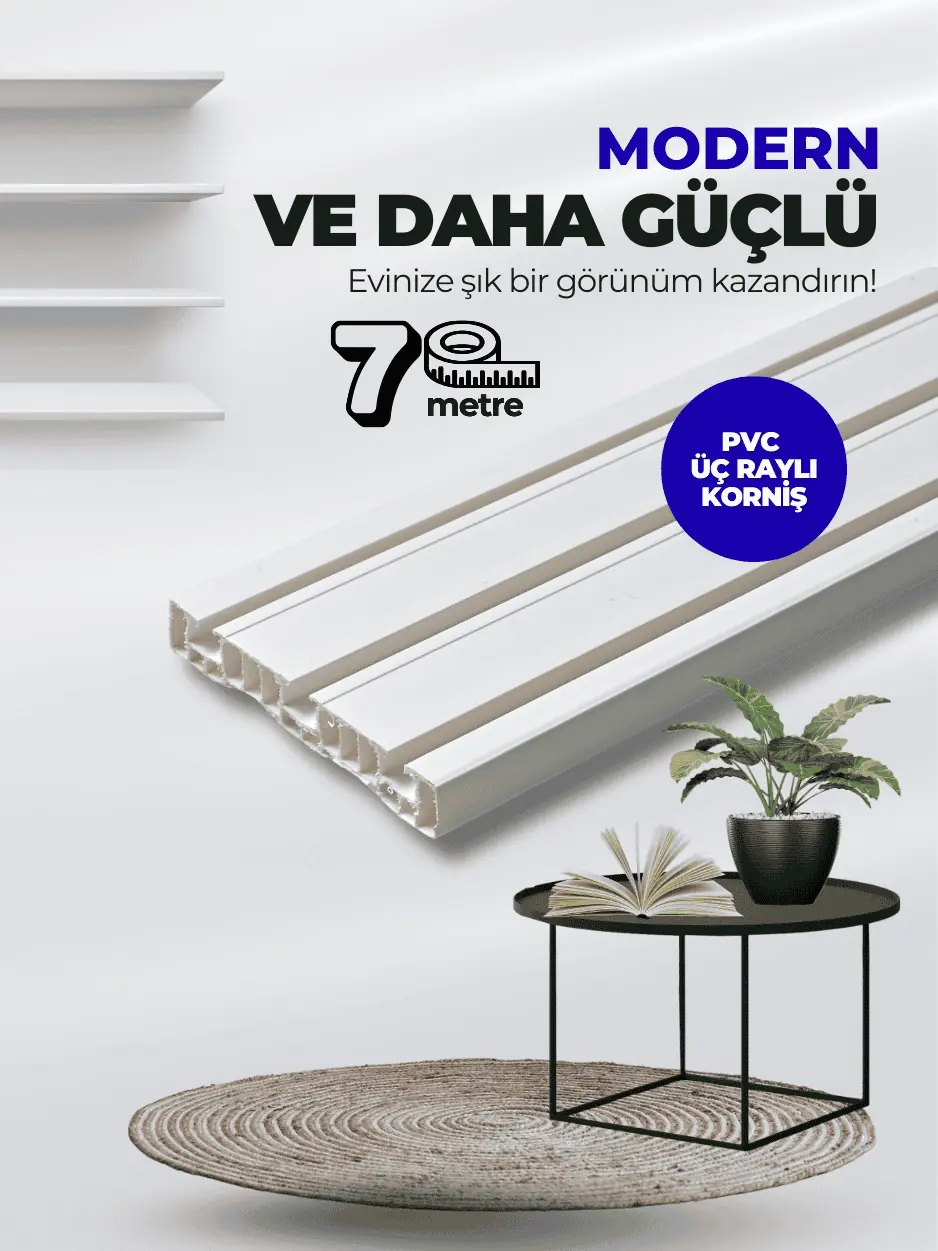 7 Metre 3 Kanallı Ekstra Uzun Birinci Sınıf PVC Perde Korniş