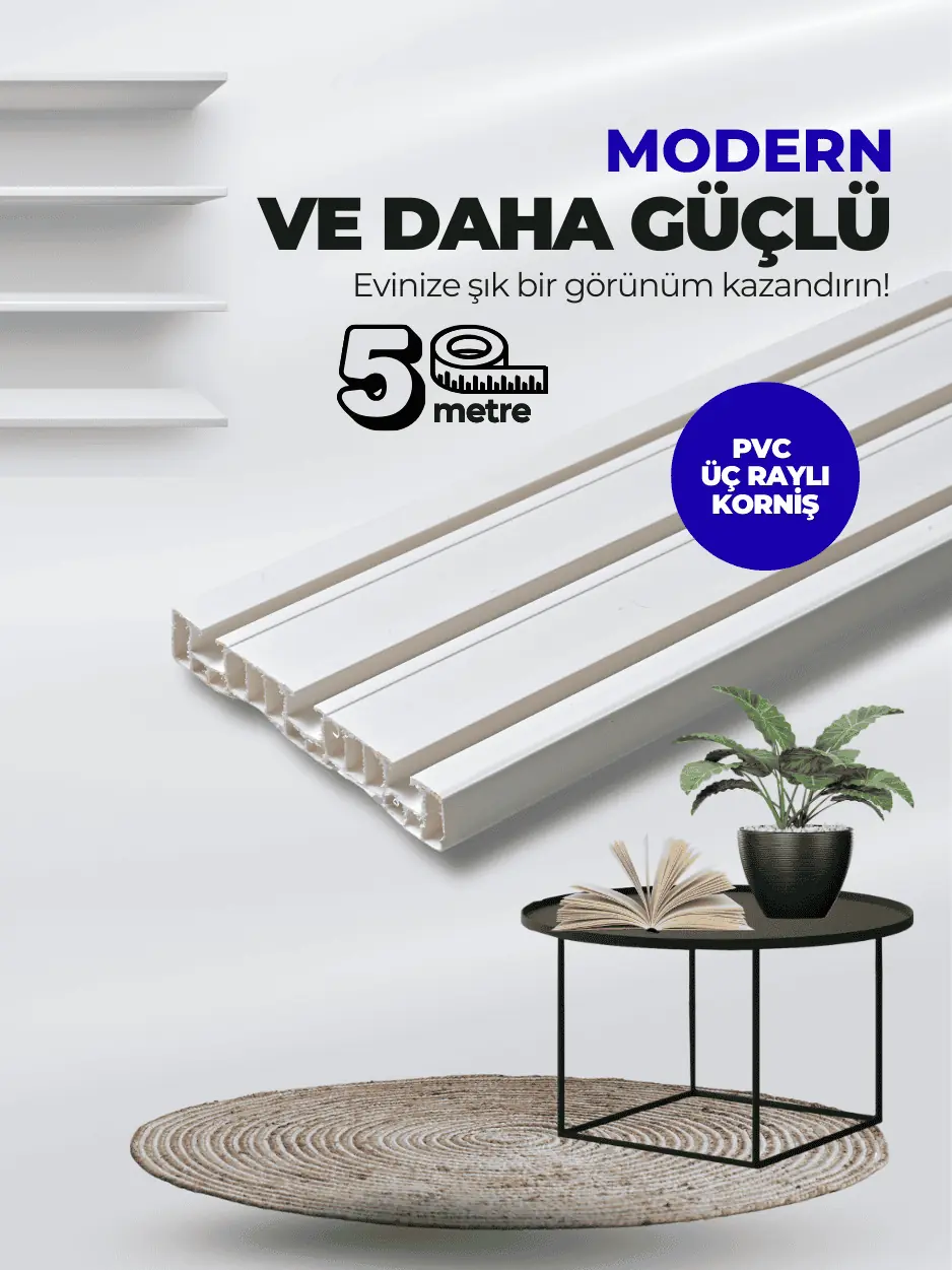 5 Metre 3 Raylı Premium Birinci Sınıf PVC Perde Rayı