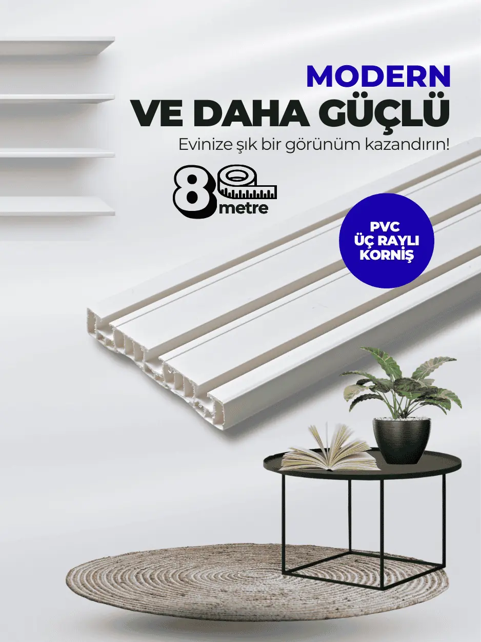 8 Metre 3 Raylı Premium PVC Perde Rayı