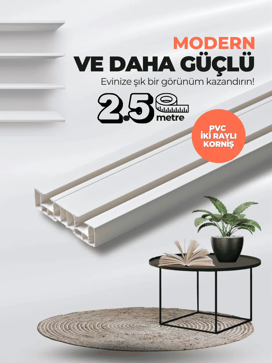 Eko 2,5 Metre 2 Raylı Birinci Sınıf PVC Perde Tutucu Korniş